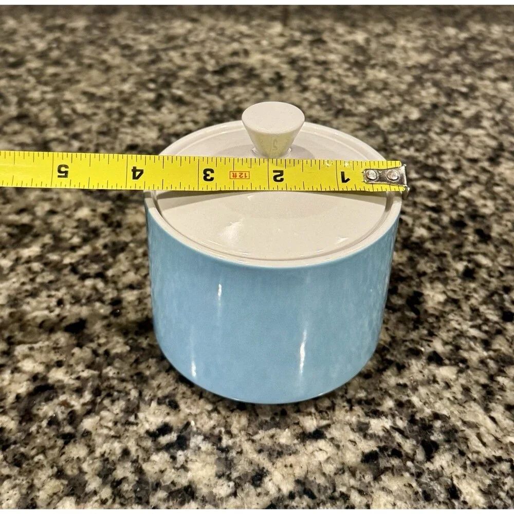 Vintage MIKASA Focus Shape Blue Sugar Bowl With Lid